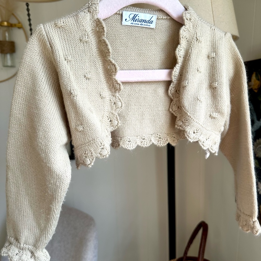 Kids Beige Knit Bolero Jacket